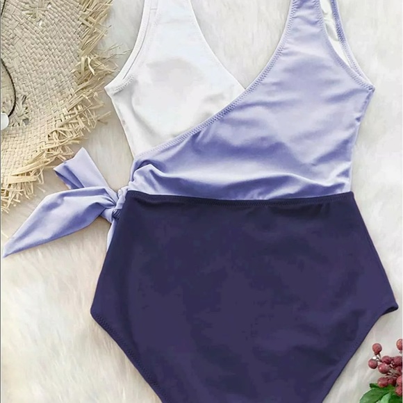 CUPSHE One Piece Swimsuit Wrap Color Block Tie, Purple White, Size Small - Picture 7 of 10